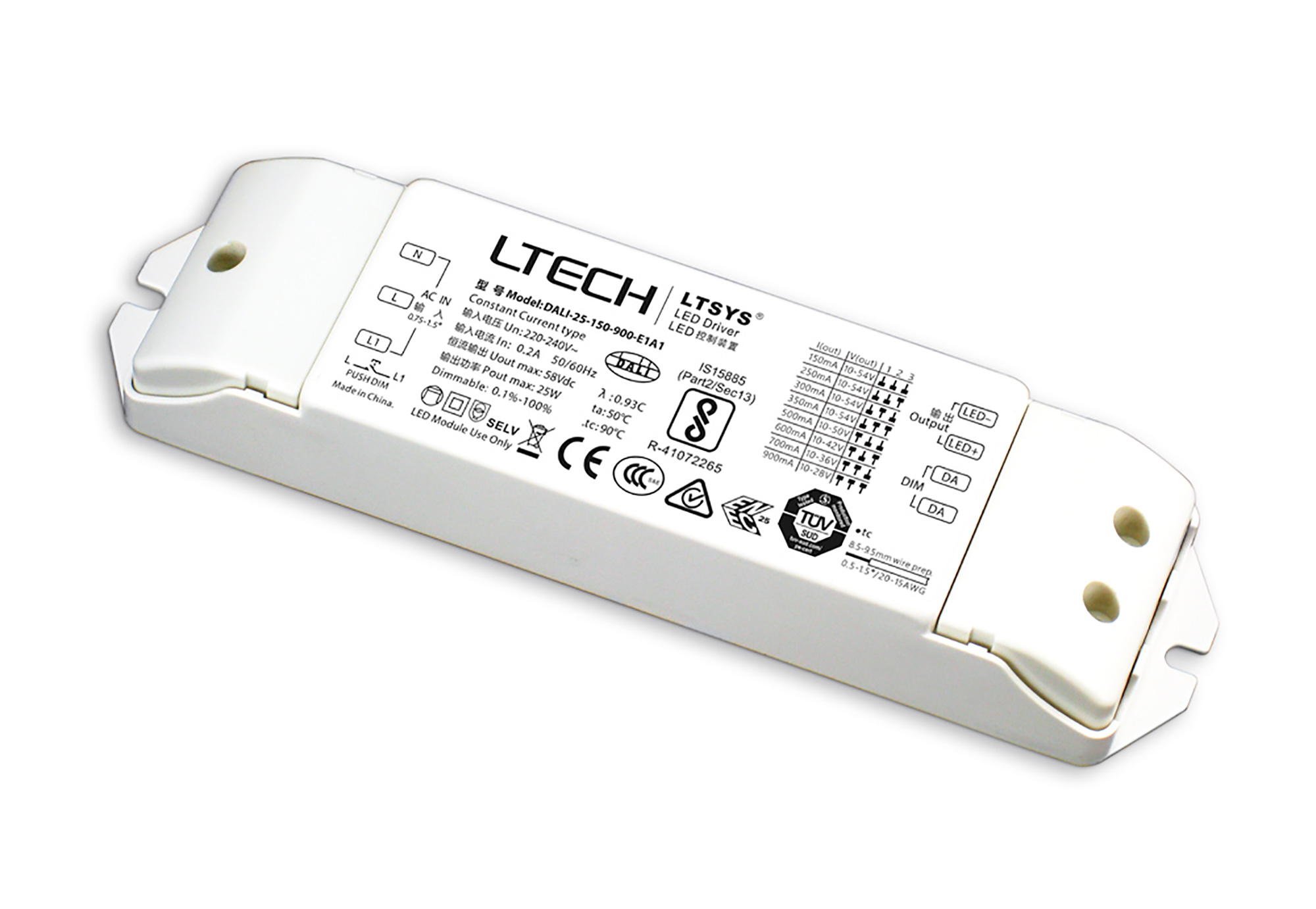 DALI-25-150-900-E1A1  DALI Push Dim PWM 0.3-15W Current Dimmable Driver DC:3-54V